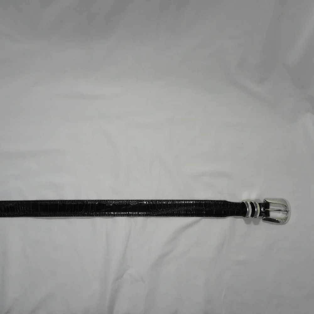 Brighton Belt Mens 36 Black Onyx Italian Calfskin Leather Croc Embossed USA Made